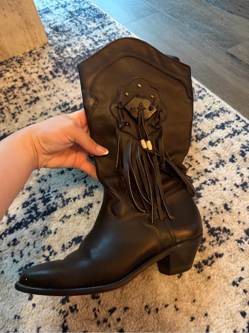 ❤️SOLD Fringed Western Leather Boots - Black - Picture 5 of 7